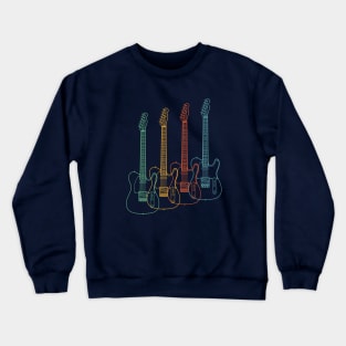 Four T-Style Electric Guitar Outlines Retro Color Crewneck Sweatshirt